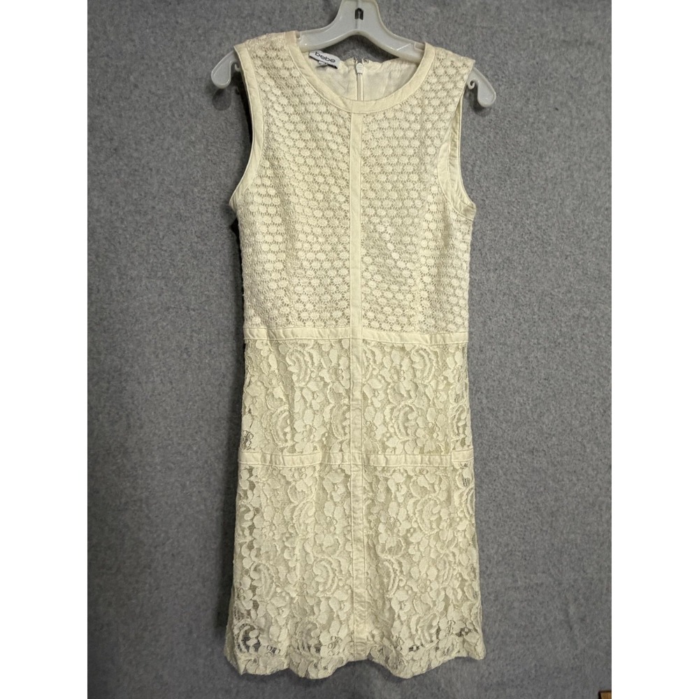 Bebe Dress Womens M White Floral Lace Sleeveless Sheath Short Party Cocktail